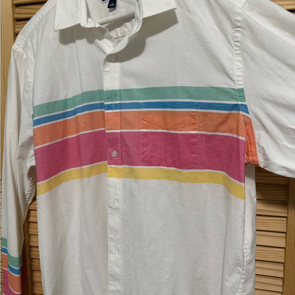 Club Room White and Green Casual Button Down Shirt